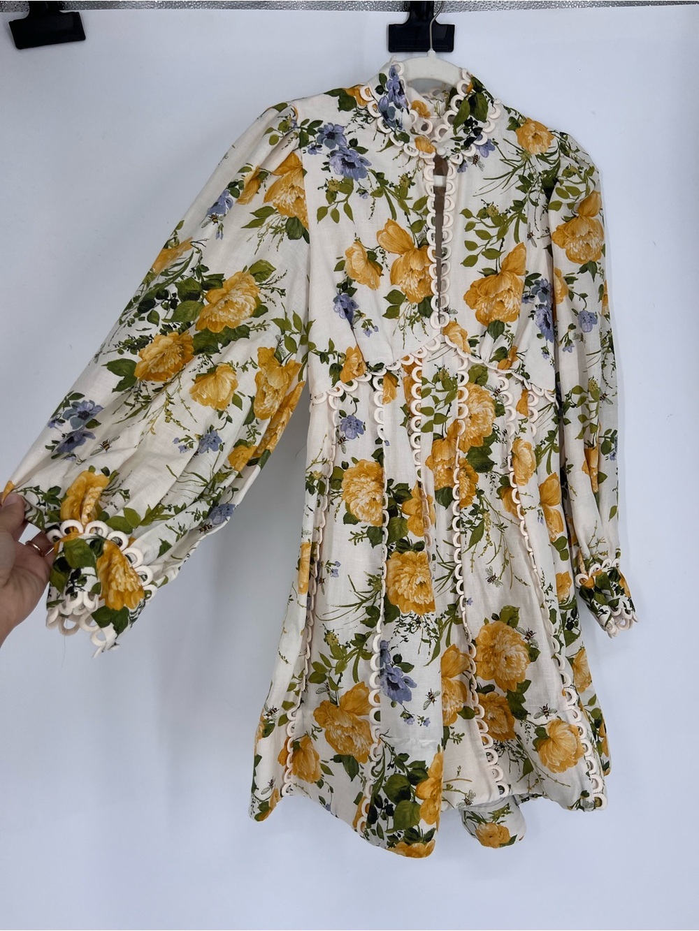 BHLDN Kali Yellow Floral Linen Blend Cut Out Fit & Flare Bee Formal Mini Dress 6 - Picture 2 of 11